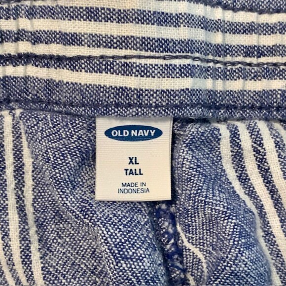 Old Navy Womens Blue White Linen Bld Hi Rise Drawstring Palazzo Pants Sz XL Tall - Picture 5 of 9